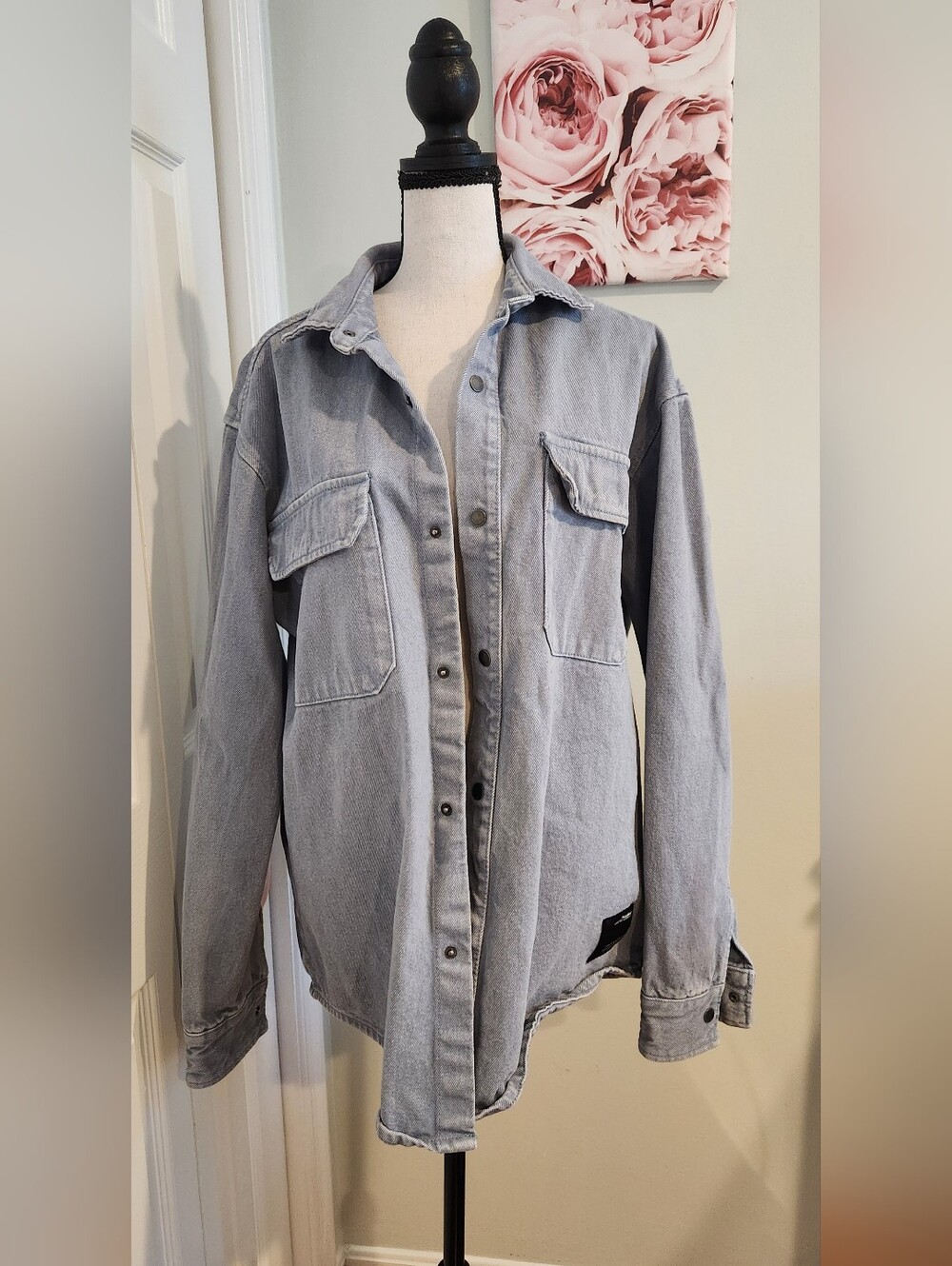 Casual Men's Button-Front Overshirt Jacket - Blue